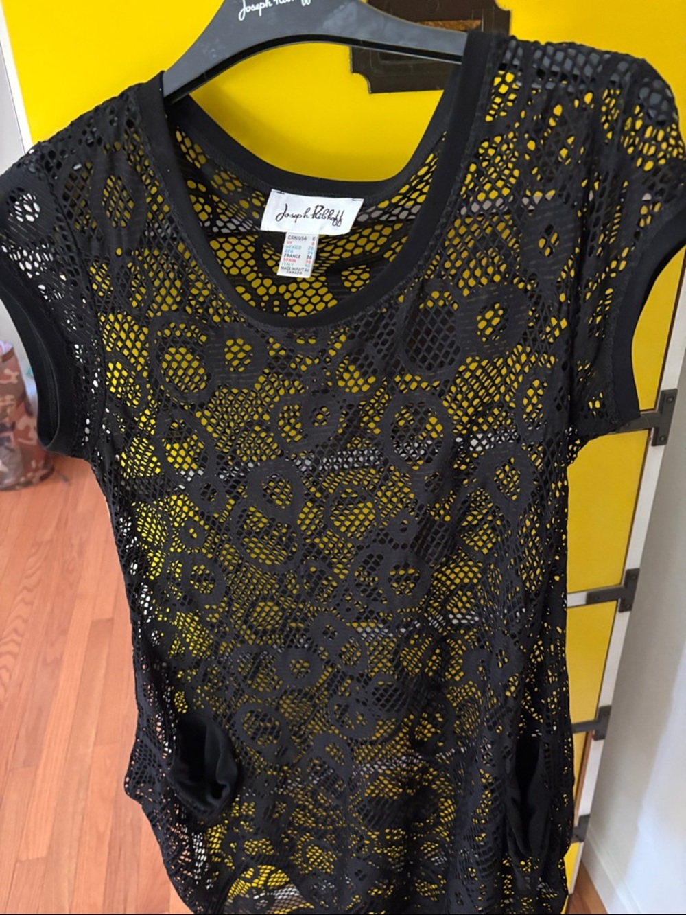 Joseph Ribkoff Black Crochet Short Sleeve Overlay Tee